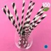 100 Pailles Papier Torsadées Noires Et Blanches -Vacances Vaisselle Magasin 100 pailles papier torsadees noires et blanches