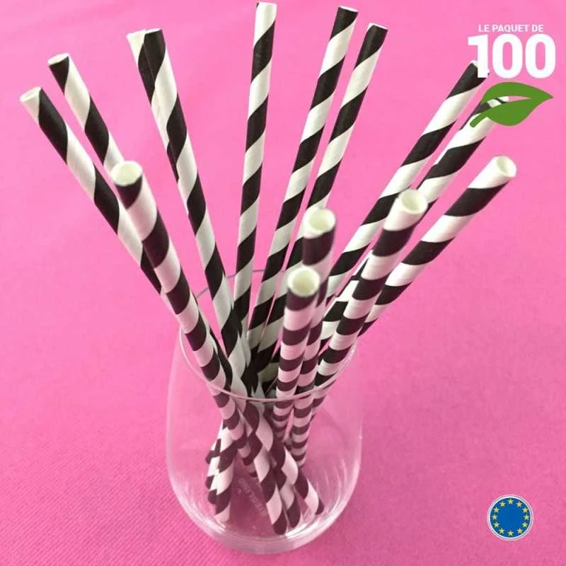 100 Pailles Papier Torsadées Noires Et Blanches 3 100 Pailles Papier Torsadées Noires Et Blanches