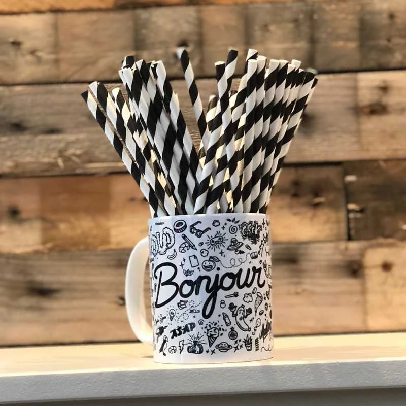 100 Pailles Papier Torsadées Noires Et Blanches 5 100 Pailles Papier Torsadées Noires Et Blanches – Image 3