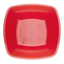 12 Assiettes Creuses Carrées 18 Cm Bords Ronds Rouge Plastique