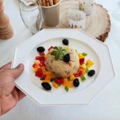 12 Assiettes Octogonales Blanches 24,5 Cm -Vacances Vaisselle Magasin 12 assiettes octo blanc 245cm lavables reutilisables 1