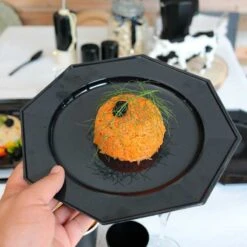 12 Assiettes Octogonales Noires 24,5 Cm -Vacances Vaisselle Magasin 12 assiettes octogonales noires 245cm lavables reutilisables 1