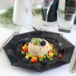 12 Assiettes Octogonales Noires 24,5 Cm -Vacances Vaisselle Magasin 12 assiettes octogonales noires 245cm lavables reutilisables 2