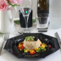 12 Assiettes Octogonales Noires 24,5 Cm -Vacances Vaisselle Magasin 12 assiettes octogonales noires 245cm lavables reutilisables 3