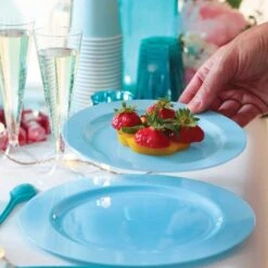 12 Assiettes Rondes Bleu Pastel Luxe 19 Cm -Vacances Vaisselle Magasin 12 assiettes rondes bleu pastel 19 cm lavables reutilisables 2