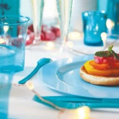 12 Assiettes Rondes Bleu Pastel Luxe 19 Cm -Vacances Vaisselle Magasin 12 assiettes rondes bleu pastel 19 cm lavables reutilisables 3