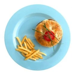 12 Assiettes Rondes Bleu Pastel Luxe 24 Cm