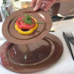 12 Assiettes Rondes Chocolat Luxe 24 Cm 9 12 Assiettes Rondes Chocolat Luxe 24 Cm -Vacances Vaisselle Magasin 12 assiettes rondes chocolat 24cm lavables reutilisables 1 3