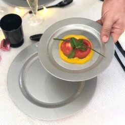 12 Assiettes Rondes Gris Argent Luxe 24 Cm -Vacances Vaisselle Magasin 12 assiettes rondes gris argent 24cm lavables reutilisables 2