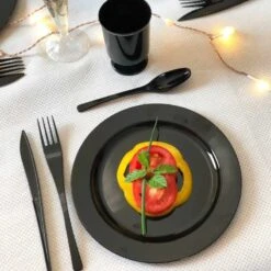 12 Assiettes Rondes Noires Luxe 19 Cm -Vacances Vaisselle Magasin 12 assiettes rondes noires 19 cm lavables reutilisables 2