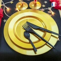 12 Assiettes Rondes Or Mat Luxe 19 Cm 10 12 Assiettes Rondes Or Mat Luxe 19 Cm -Vacances Vaisselle Magasin 12 assiettes rondes or mat 19 cm lavables reutilisables 2