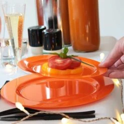 12 Assiettes Rondes Orange Luxe 19 Cm -Vacances Vaisselle Magasin 12 assiettes rondes orange 19 cm lavables reutilisables 2