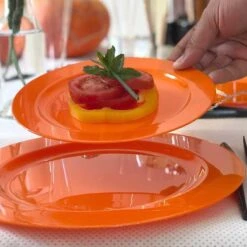 12 Assiettes Rondes Orange Luxe 24 Cm -Vacances Vaisselle Magasin 12 assiettes rondes orange 24cm lavables reutilisables 1 3