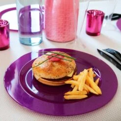 12 Assiettes Rondes Prune Pailleté Luxe 19 Cm -Vacances Vaisselle Magasin 12 assiettes rondes prune paillete 19 cm lavables reutilisables 1