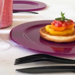 12 Assiettes Rondes Prune Pailleté Luxe 19 Cm -Vacances Vaisselle Magasin 12 assiettes rondes prune paillete 19 cm lavables reutilisables 2