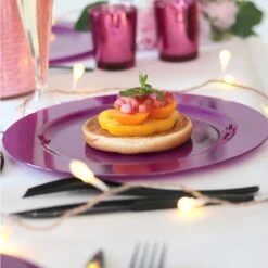 12 Assiettes Rondes Prune Pailleté Luxe 24 Cm -Vacances Vaisselle Magasin 12 assiettes rondes prune paillete 24cm lavables reutilisables 1 1