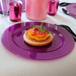12 Assiettes Rondes Prune Pailleté Luxe 24 Cm -Vacances Vaisselle Magasin 12 assiettes rondes prune paillete 24cm lavables reutilisables 1 2