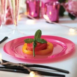 12 Assiettes Rondes Rose Magenta Luxe 19 Cm -Vacances Vaisselle Magasin 12 assiettes rondes rose magenta 19 cm lavables reutilisables 1 1