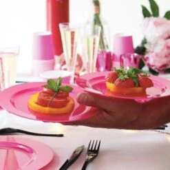 12 Assiettes Rondes Rose Magenta Luxe 19 Cm -Vacances Vaisselle Magasin 12 assiettes rondes rose magenta 19 cm lavables reutilisables 1 2