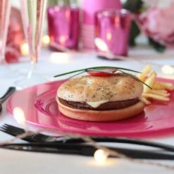 12 Assiettes Rondes Rose Magenta Luxe 24 Cm -Vacances Vaisselle Magasin 12 assiettes rondes rose magenta 24cm lavables reutilisables 1 2