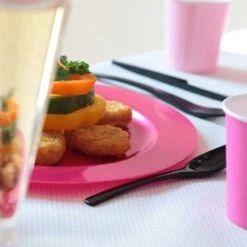 12 Assiettes Rondes Rose Magenta Luxe 24 Cm -Vacances Vaisselle Magasin 12 assiettes rondes rose magenta 24cm lavables reutilisables 1 3