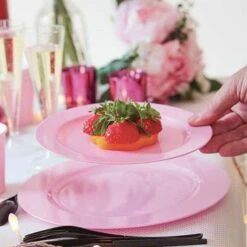 12 Assiettes Rondes Rose Pastel Luxe 24 Cm -Vacances Vaisselle Magasin 12 assiettes rondes rose pastel 24cm lavables reutilisables 1 3