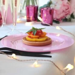 12 Assiettes Rondes Rose Pastel Luxe 24 Cm -Vacances Vaisselle Magasin 12 assiettes rondes rose pastel 24cm lavables reutilisables 1 4