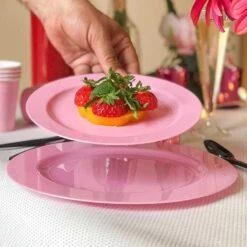 12 Assiettes Rondes Rose Pastel Luxe 24 Cm -Vacances Vaisselle Magasin 12 assiettes rondes rose pastel 24cm lavables reutilisables 1 5