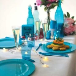 12 Assiettes Rondes Turquoise Luxe 19 Cm -Vacances Vaisselle Magasin 12 assiettes rondes turquoise 19 cm lavables reutilisables 1