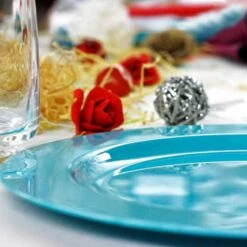 12 Assiettes Rondes Turquoise Luxe 19 Cm -Vacances Vaisselle Magasin 12 assiettes rondes turquoise 19 cm lavables reutilisables 3