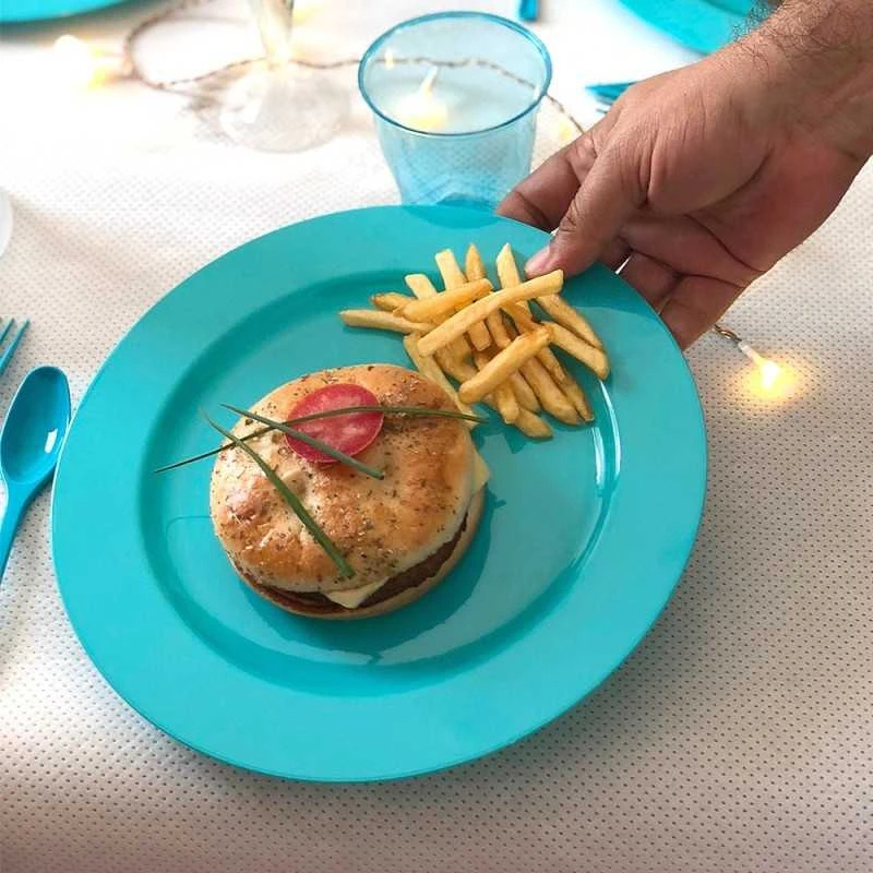 12 Assiettes Rondes Turquoise Luxe 24 Cm 4 12 Assiettes Rondes Turquoise Luxe 24 Cm – Image 2