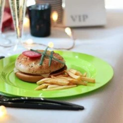 12 Assiettes Rondes Vert Anis Luxe 19 Cm -Vacances Vaisselle Magasin 12 assiettes rondes vert anis 19 cm lavables reutilisables 1