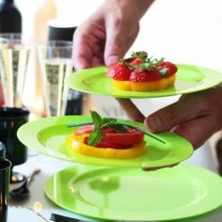 12 Assiettes Rondes Vert Anis Luxe 19 Cm -Vacances Vaisselle Magasin 12 assiettes rondes vert anis 19 cm lavables reutilisables 2