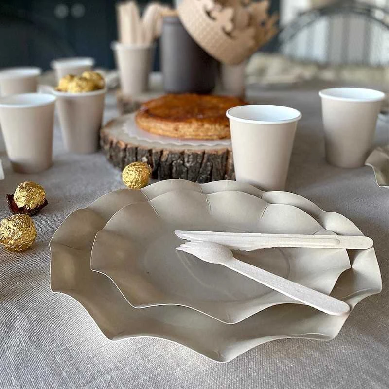 20 Assiettes Pétales 21 Cm Grises 4 20 Assiettes Pétales 21 Cm Grises – Image 2