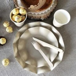 20 Assiettes Pétales 21 Cm Taupes 11 20 Assiettes Pétales 21 Cm Taupes -Vacances Vaisselle Magasin 20 assiettes petale 21cm taupe bio et compostables 1 3