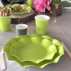 20 Assiettes Pétales 21 Cm Vertes -Vacances Vaisselle Magasin 20 assiettes petale 21cm vertes biodegradables et compostables 1 4