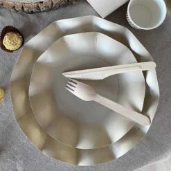 20 Assiettes Pétales 27 Cm Grises -Vacances Vaisselle Magasin 20 assiettes petale 27cm grises biodegradables et compostables 4