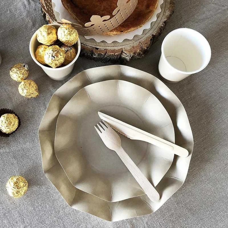 20 Assiettes Pétales 27 Cm Taupe 4 20 Assiettes Pétales 27 Cm Taupe – Image 2