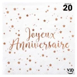20 Petites Serviettes Joyeux Anniversaire Rose Gold 25 X 25 Cm