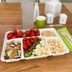 25 Plateaux Repas 5 Cases Nature 23,5 X 32 -Vacances Vaisselle Magasin 25 plateaux repas 5 cases biodegradables compostables 1