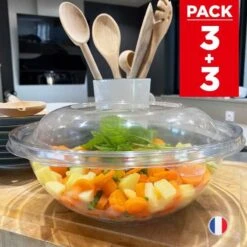 3 Saladiers + 3 Couvercles 2,25 L Réutilisable -Vacances Vaisselle Magasin 3 saladiers couvercles 225 litres recyclables reutilisables 1