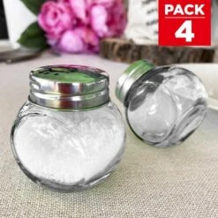 4 Salières Ou Poivrières Transparentes à Couvercles