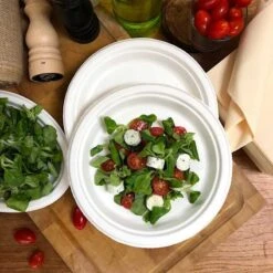 500 Assiettes Rondes Fibres Naturelles 23 Cm -Vacances Vaisselle Magasin 500 assiettes rondes 23 cm fibre biodegradable blanches 1