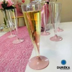 6 Flûtes Duréka Avec Pied Rose Incassable 13,8 Cl -Vacances Vaisselle Magasin 6 flutes dureka avec pied rose incassable reutilisable 138 cl 2