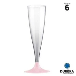 6 Flûtes Duréka Avec Pied Rose Incassable 13,8 Cl
