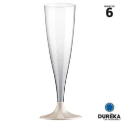 6 Flûtes Duréka Avec Pied Taupe Incassable 13,8 Cl