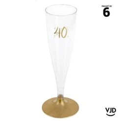 6 Flûtes Pied Or âge 40 Ans 14 Cl