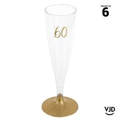 6 Flûtes Pied Or âge 60 Ans 14 Cl