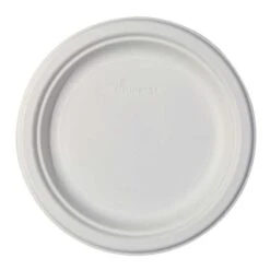 12 Assiettes Rondes Fibres Naturelles Blanches 23 Cm