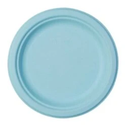 12 Assiettes Rondes Fibres Naturelles Bleues 23 Cm -Vacances Vaisselle Magasin assiette bio bleu macaron 23 cm home compost fibres vegetales par 12 4